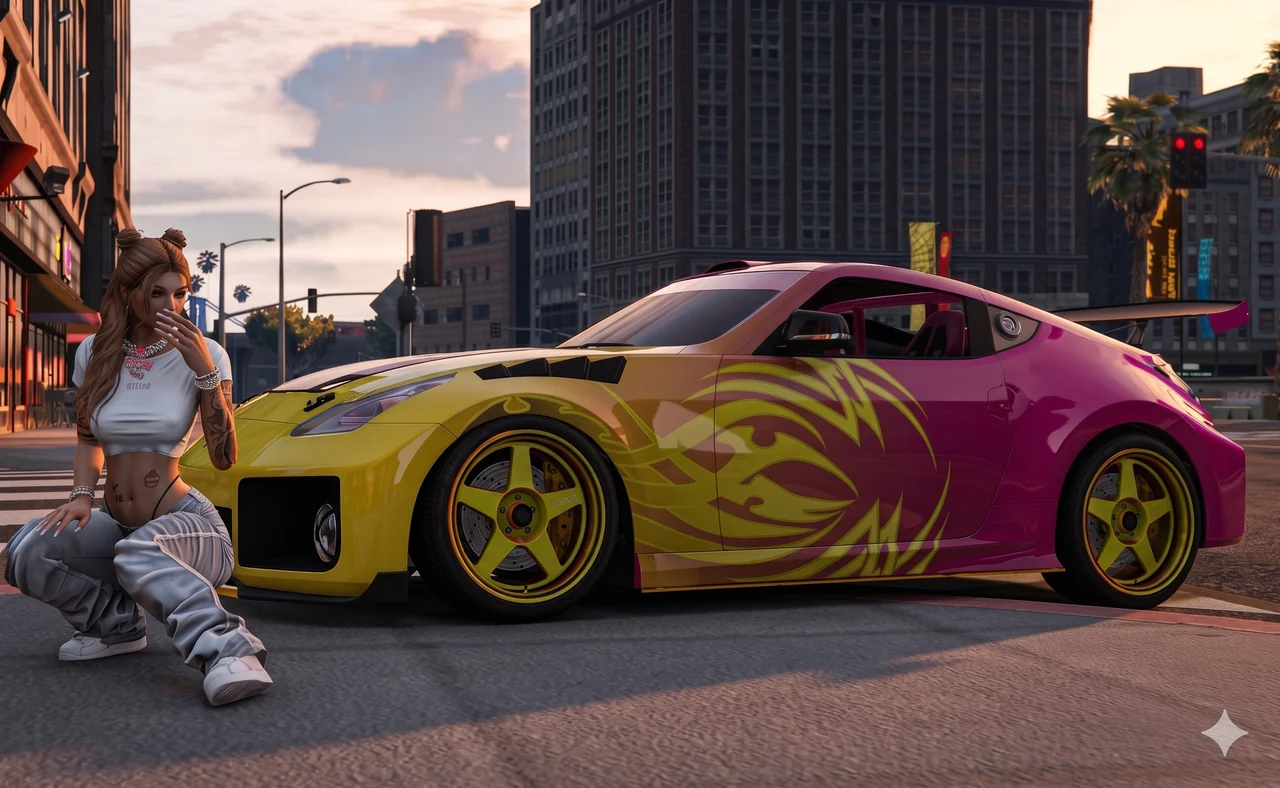 A custom wrapped sports car